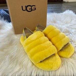 Ugg slippers k fluff yeah slide yellow lamb fur new in box